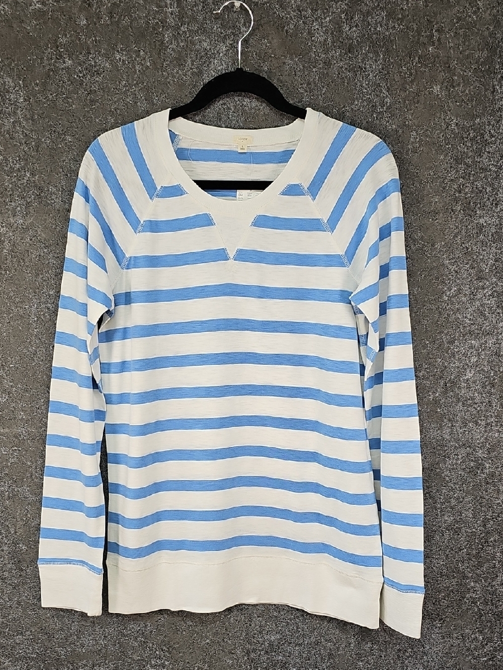 J Crew Raglan Sleeve Striped Tee, Blue White, Size Large, NEW